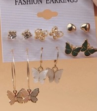 All 6 Sets Heart and Butterflies Fashion Earrings