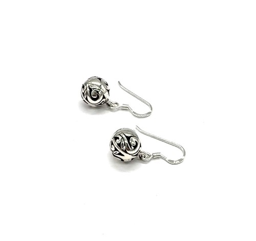 925 Sterling Silver Filigree Celtic Design Drop Dangle Ball Earrings - Picture 3 of 4