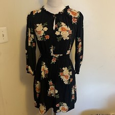Ann Taylor Loft Women’s 100% Rayon Black With Flowers Short Dress XS
