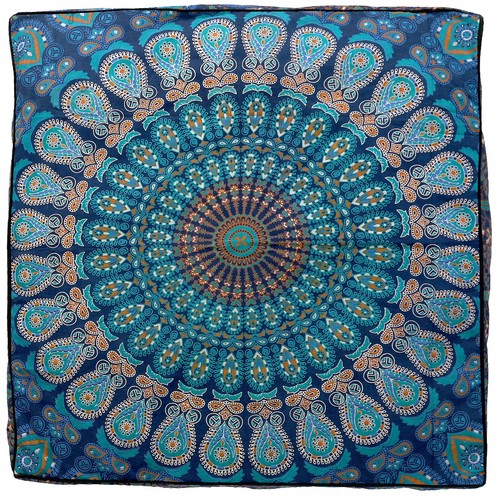 Blue Peacock Mandala Floor Cushion Cover Pouf Dog Yoga Pillowcase Zip Close 35in - Picture 4 of 5