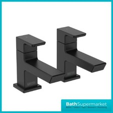 Basin Taps Pair Hot and Cold for Bathroom Sink Square Modern Matte Black WRAS 