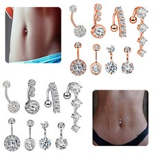 8-16PC Clear CZ Belly Button Ring 14G Surgical Steel Navel Barbell Body Piercing