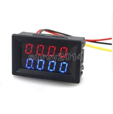 4-Bit DC 0-200V 10A Voltmeter Ammeter Blue+Red LED Amp Dual Volt Meter Gauge