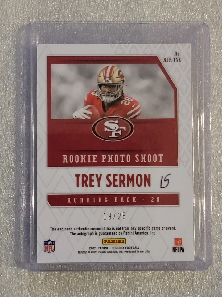 2021 NFL Panini Phoenix SF 49ers Rookie RB #28 Trey Sermon Patch & Auto /25 NM - Image 2 of 2