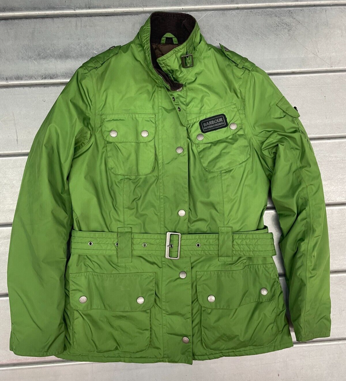 Barbour International Jacket Womens 6 Green Quilt Lined Belted
