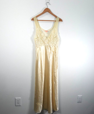 VINTAGE Coquette Slip Dress S Cream Edwardian Bridal Satin Lace F CERA HILRSOZ