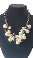 Awesome Necklace Various Size Faux Pearls Cream and Black Statement Piece