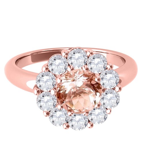 1.90 Ct. Halo Morganite-Diamond Wedding/Engagement Wedding Ring 10K Gold Jewelry - Picture 2 of 18