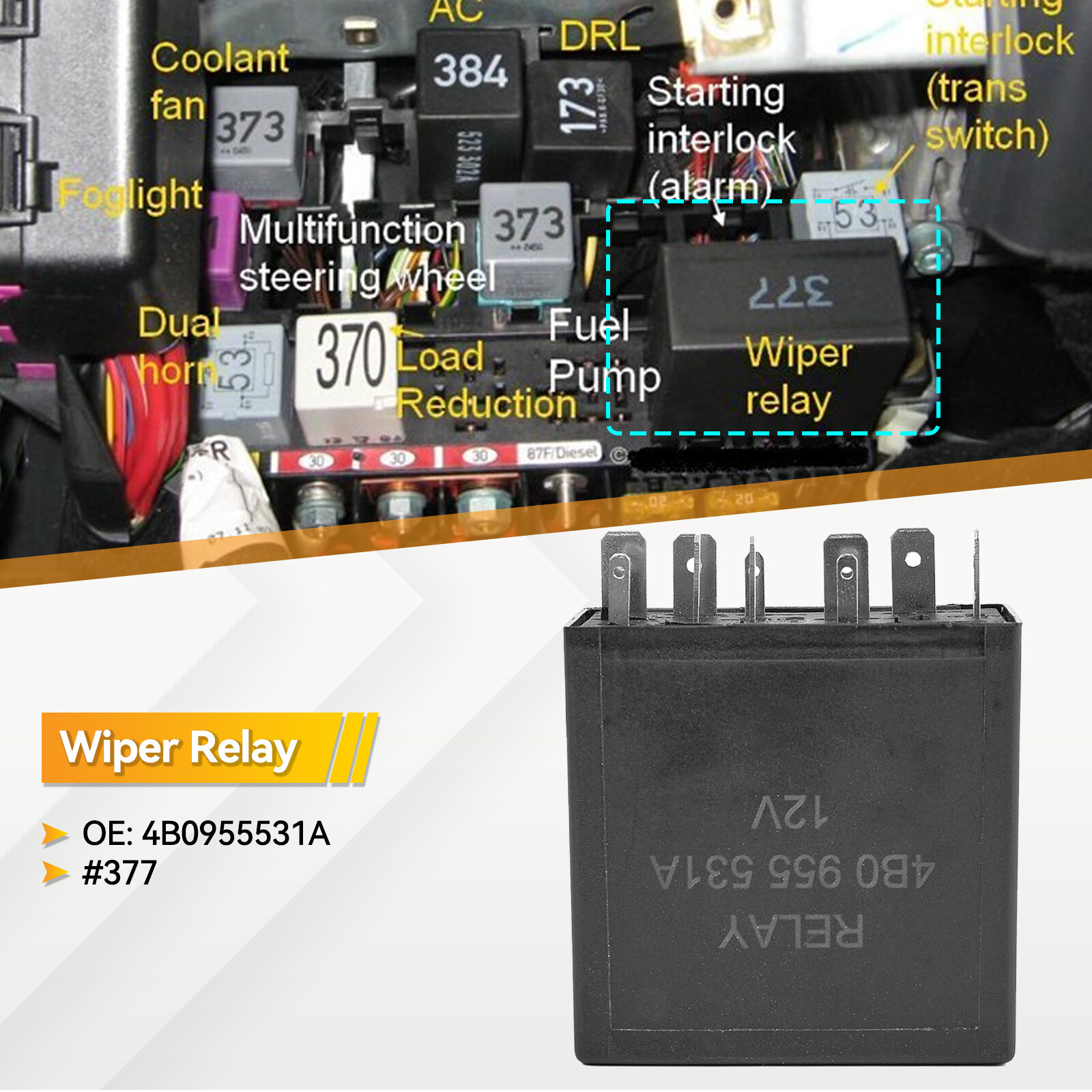 For VW Audi A4 A6 Golf MK4 Bora Seat Skoda Windscreen Wiper Relay 377