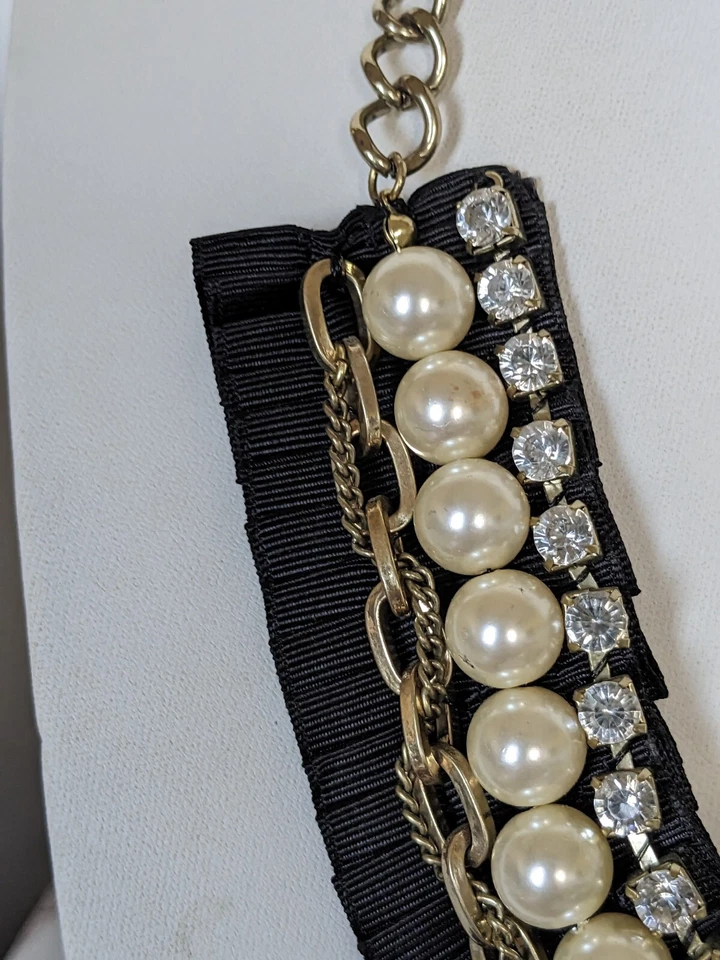 Accesorio impresionante ornamentado negro, oro, perlas y cristal collar babero collar c01 Foto 2 de 4