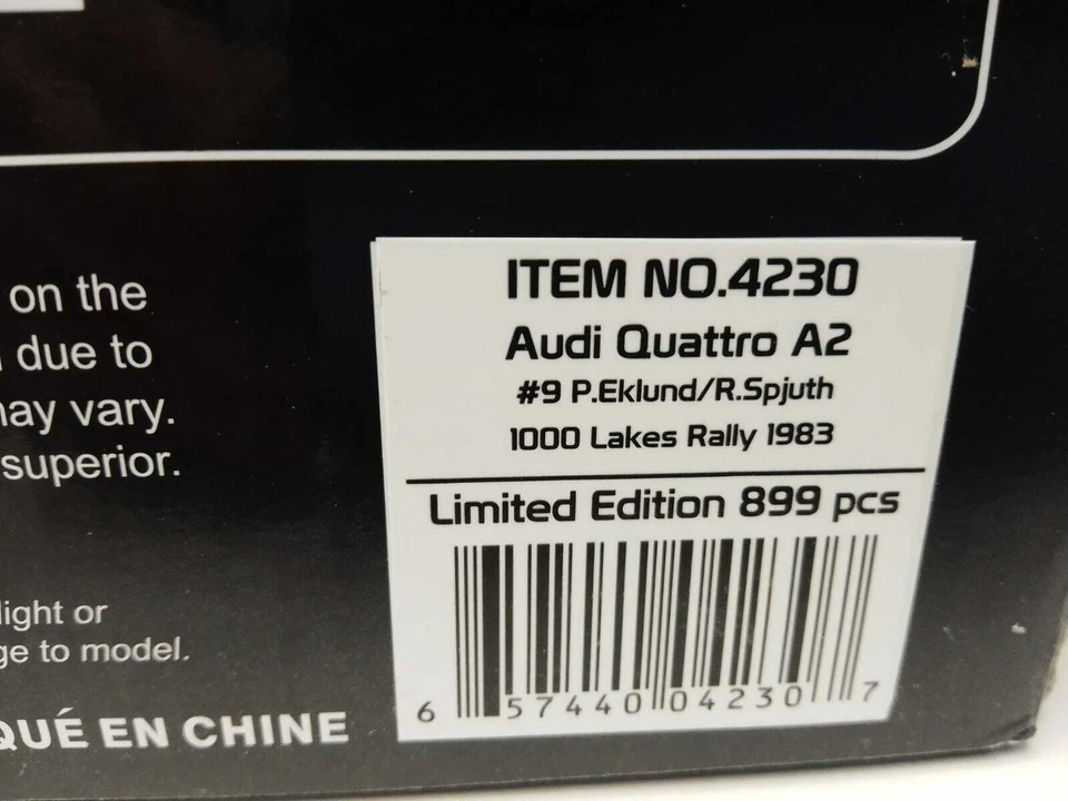 Sunstar Audi Quattro A2 #9 Eklund Rally 1000 Lakes 1983 1/18 4230 - Immagine 2 di 2