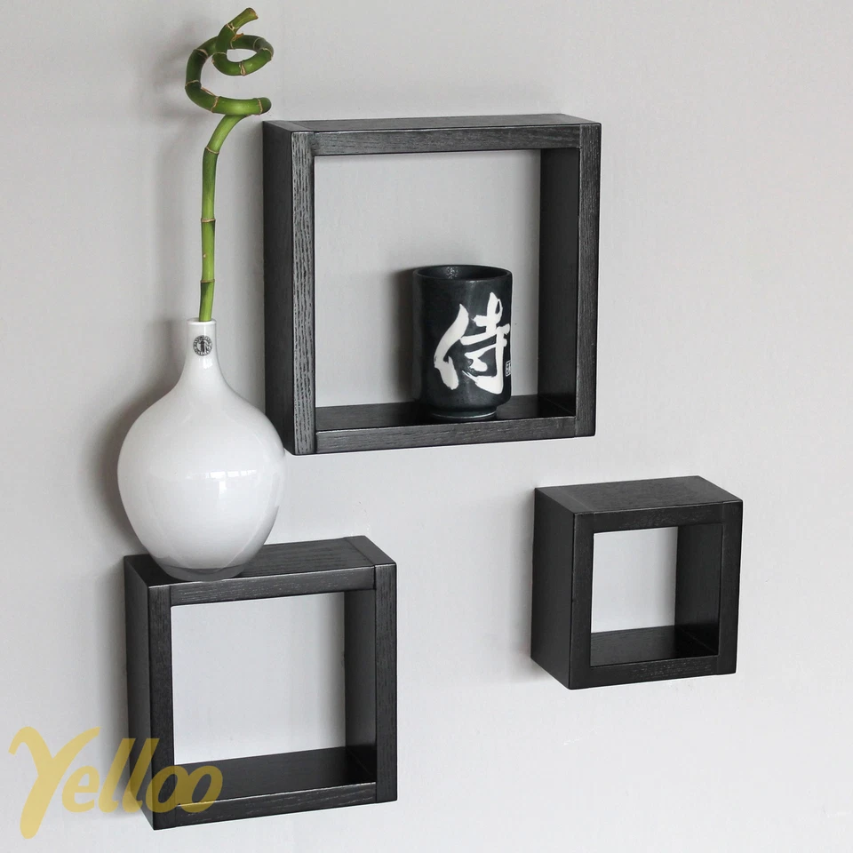 SET 3 CUBI MENSOLE LEGNO MARRONE SCURO SIMILE WENGE MENSOLA DESIGN MODELLO 3CMA - Immagine 3 di 4