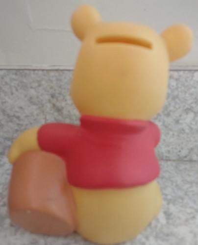 Vintage Disney Winnie The Pooh Plastic Rubber 6" Piggy Bank Coin Bank w/ Stopper - Picture 2 of 6