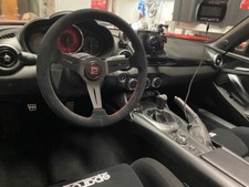 P2M Phase 2 Competition Steering Wheel - 340mm Deep Corn Suede w/ Red Stitching