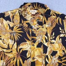 Panama Jack Button Up Shirt Mens Large SS Yellow Black Tropical Floral Print NWT
