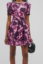  498 Black Halo Women Purple Chadwick Pleated Floral-Print Mini Dress Size 8