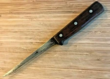 Vintage 5-3/4" Carbon Steel Blade Narrow Fillet Knife Full Tang 3 Brass Rivets 
