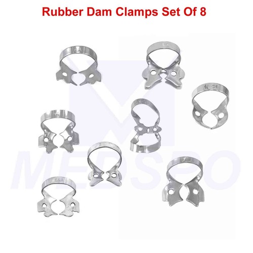 Dental Restorative Rubber Dam Clamps Set Of 8 Endodontic Premolar Instruments - Picture 3 of 4