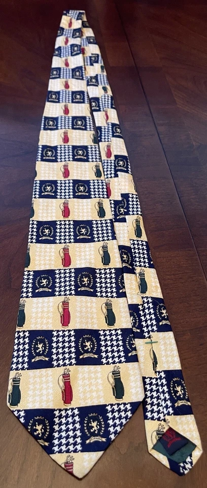 Vintage Tommy Hilfiger 100% Seda Pata de Gallo Hecho en EE. UU. Club de Golf Estampado Logo Foto 3 de 4