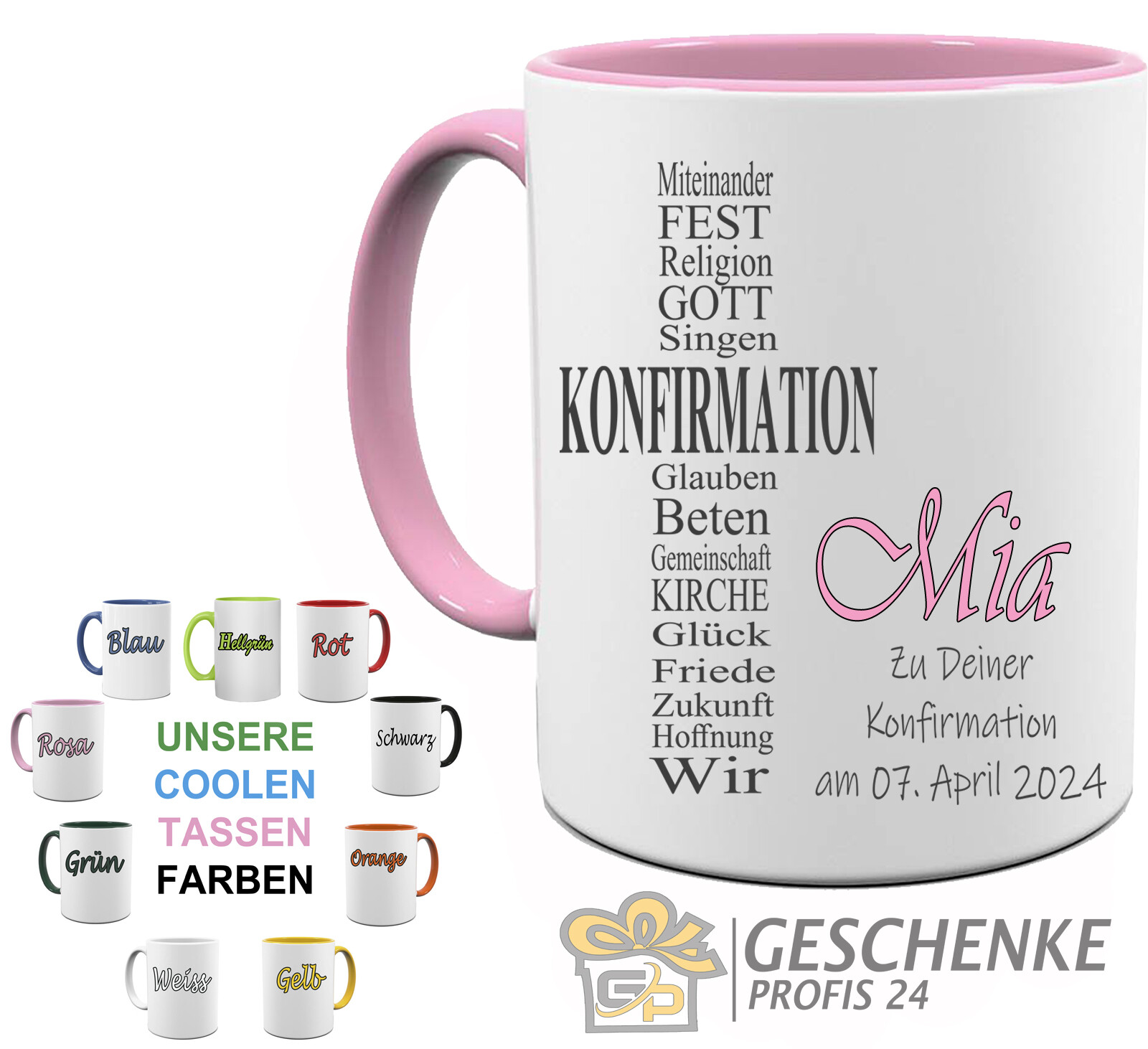 PERSONALISIERTE KONFIRMATION TASSE |BEDRUCKTE GESCHENK MIT NAMEN KREUZ WÖRTER