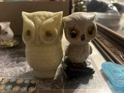 Vintage Milk Glass Avon Owl Bottle && vintage weather owl 🦉 read  description)