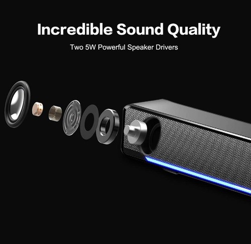 USB Powered Sound Bar Speakers for Computer Desktop Laptop PC, Black (USB) - 第 5/6 張圖片