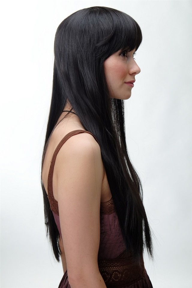 WIG ME UP Damenperücke – Lang, Glatt, Mit Pony In Grau, Ca. 60 Cm, Kunstfaser