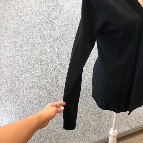 White + Warren Wool Cardigan Sweater Jumper Womens Medium Black Minimalist Basic - Picture 4 of 14