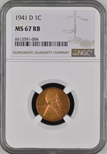 1941-D  1C RB Lincoln Wheat One Cent NGC MS67RB    6613591-004