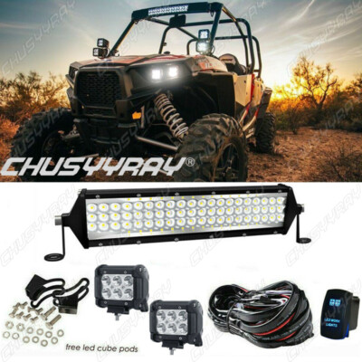 7" Round LED Light Bar Combo Kit For Polaris Ranger – 40,000LM, 3000K, With Wiring & Switch