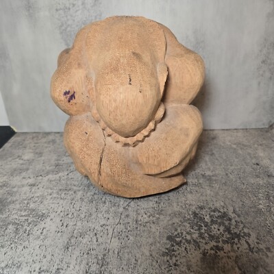 Sacred Weeping Buddha Sculpture Proufound Statue Yogi Solid Wood Asian 11'' x 10''