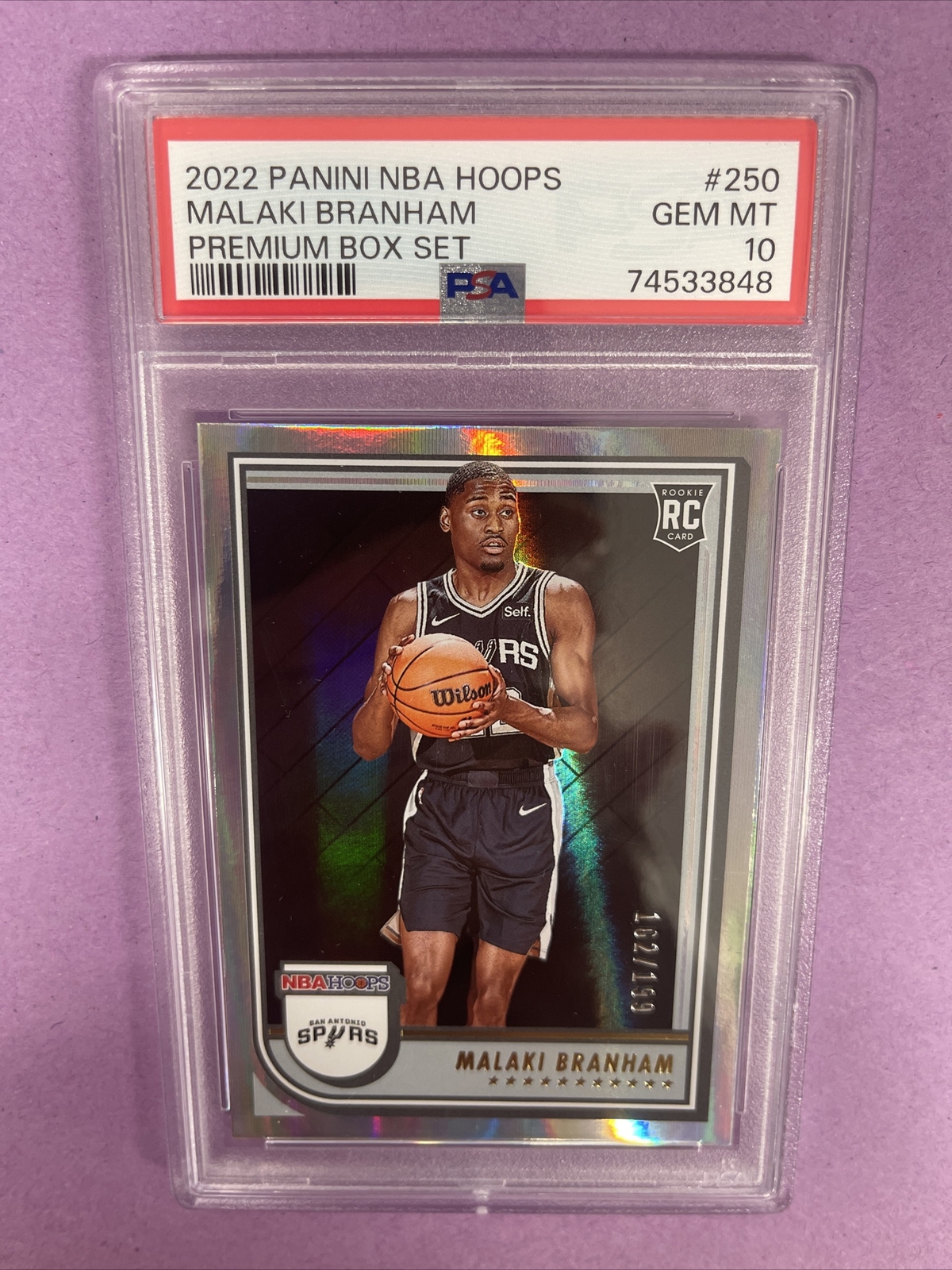 2022-23 Panini Hoops Premium Malaki Branham #250 RC Rookie /199 PSA 10 #3848 CT1