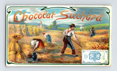 Chocolat Suchard 1890s Victorian Trade Card Wheat Harvest Farming Scene