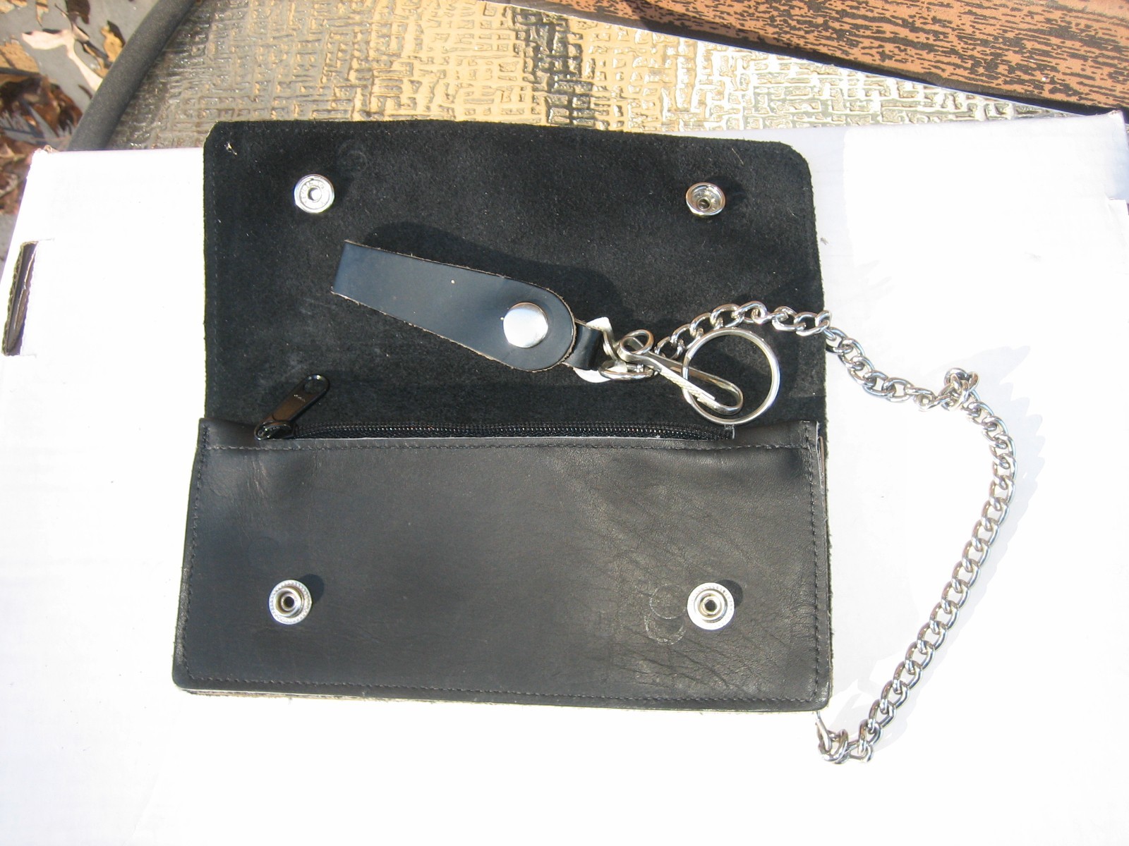 Black Genuine Leather Motorcycle Trucker Biker Chain Wallet With Inside Zipper