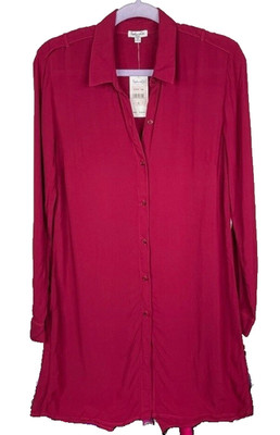 New Splendid Women's S Crossover Back Button Up Artist's Tunic Blouse Berry Red