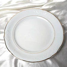 ROYAL KENT POLAND 10'' DINNER PLATE WHITE W/GOLD TRIM