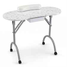 Portable Nail Table Station w/Oxford Bag Case Sliding Drawer Leather Hand Pillow