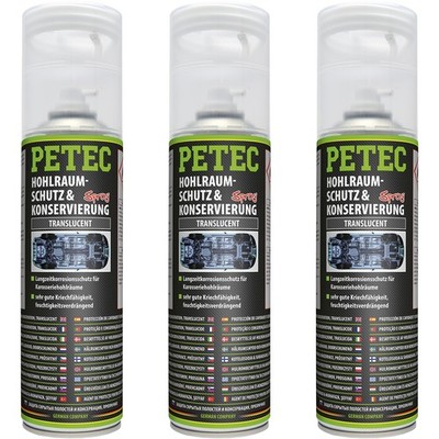3x 500 ml PETEC HOHLRAUMSCHUTZ + KONSERVIERUNG TRANSCULENT KORROSIONSSCHUTZ