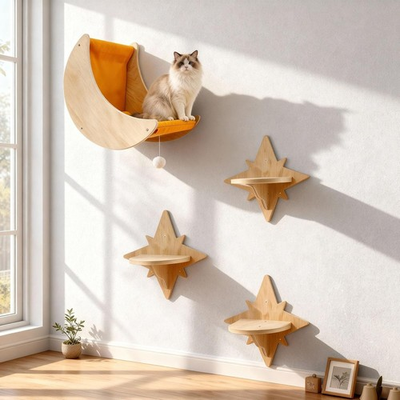 #ad 4PCS Cat Wall Shelves Set Moon and Star Cat Wall Furniture for Indoor Cats $39.99