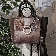 Vittoria Napoli River Metallic Suede Python Coffee Brown Handbag/ Crossbody Bag