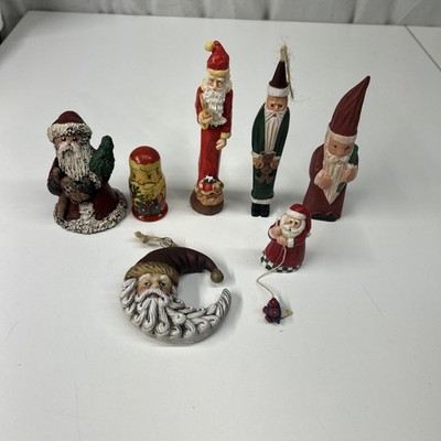 Primitive Pencil Wood Resin Ceramic Santa Claus Mixed Lot