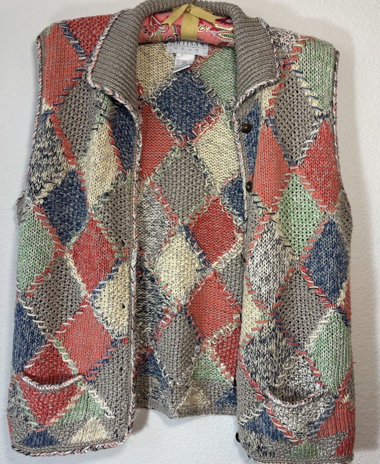 Artisan Wear Knit Patchwork Button Front Cardigan… - image 1