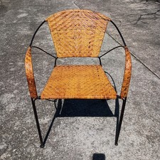 Wrought Iron Armchair with Woven Rattan Cane Seat and Back — listing 2
