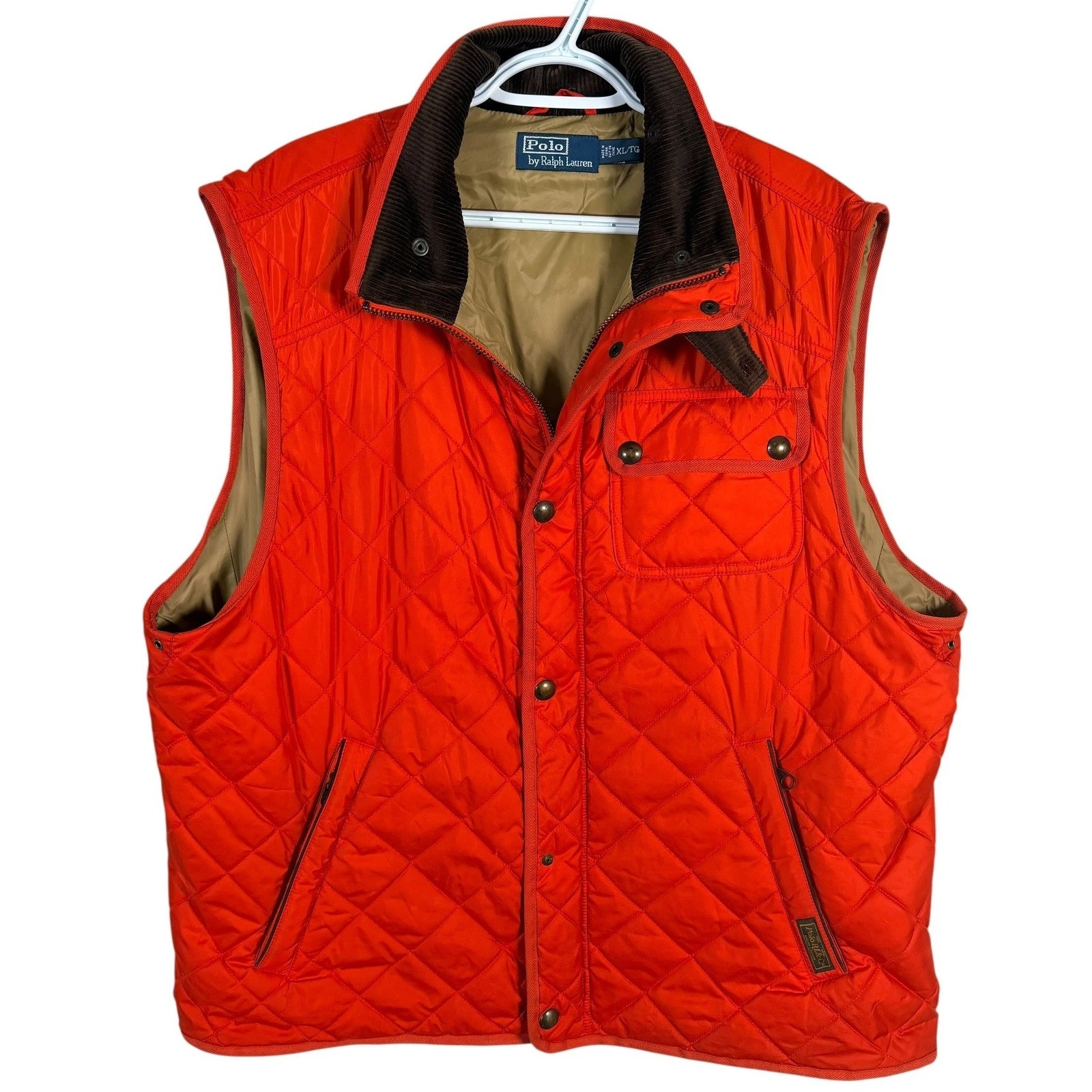 Vintage Polo Ralph Lauren Beaton Quilted Vest Mens XL Orange Corduroy Collar