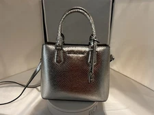 MICHAEL KORS Mercer Medium Metallic Snake-Embossed-Leather Crossbody