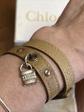 Vintage Chlo  Paddington Lock With Rhinestones Leather Beige Bracelet Rare NWT