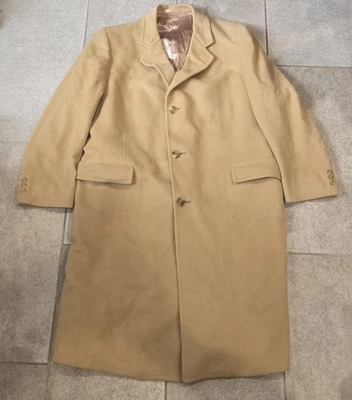 Vintage 100% Cashmere CROMBIE Camel Overcoat Aberdeen SCOTLAND Quiet Luxury Sz L