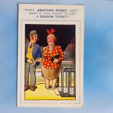 Comic Postcard 1959 Fat Lady Spend A Penny Toilet Humour Season Ticket Bamforth