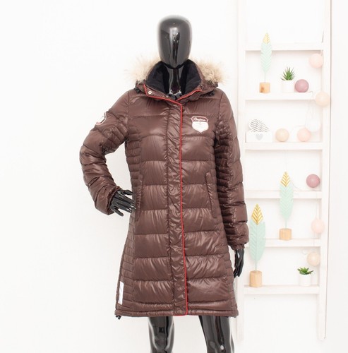 BERGANS Bodo Down Lady Coat Faux Fur Hooded Brown Puffer Parka Long Jacket S - Bild 1 von 10