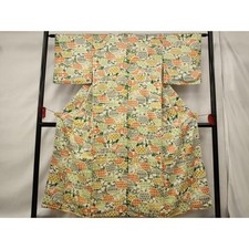 Heiwaya Kimono Fine Pattern Gold Flower Silk Japan
